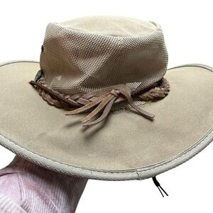 Beige Mesh Safari Hat with Braided Band Canvas Drover